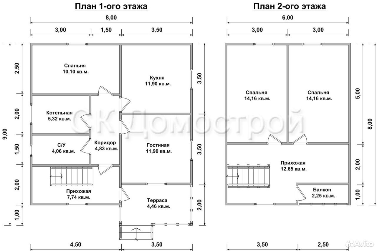 План двухэтажного дома 8 на 9 с мансардой и террасой