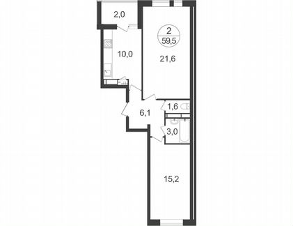 2-к квартира, 59.5 м², 4/22 эт.
