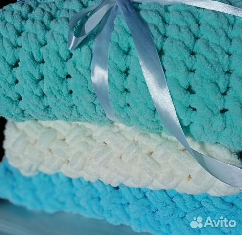 Вязаный плед детский плюшевый