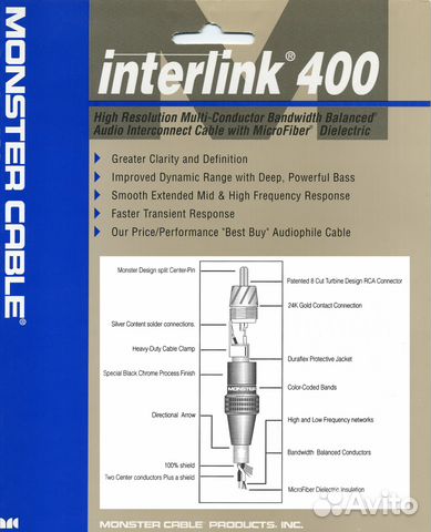 Межблочный кабель Monster Cable Interlink 400 1m Межблочный кабель Monster Cable Interlink 400 1m