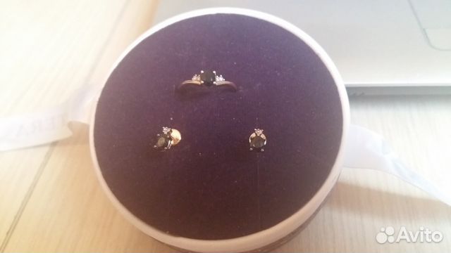 Комплект сапфир с бриллиантами, кольцо и серьги