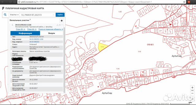 Публичная кадастровая карта артыбаш