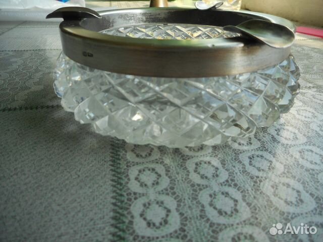 Пепельница, хрусталь, серебро 875 пр