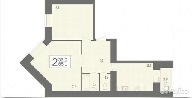 2-к квартира, 65.1 м², 9/16 эт.