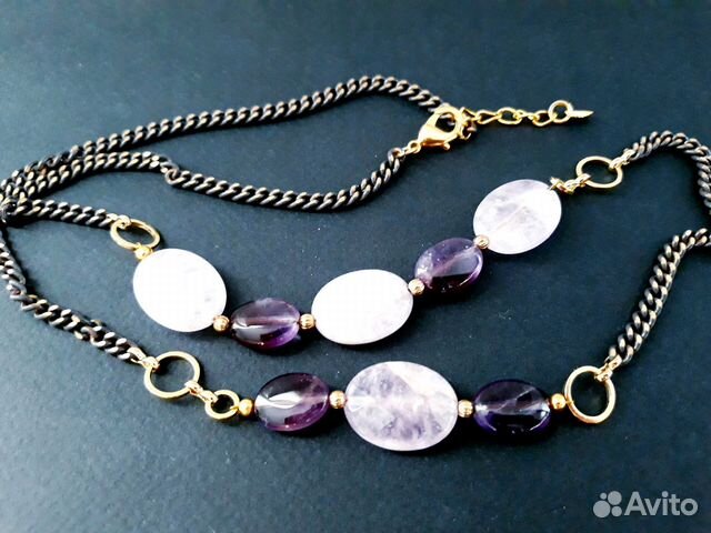 Ожерелье цепочка натуральный аметист Ожерелье цепочка натуральный аметист