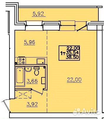 1-к квартира, 41.5 м², 3/3 эт.