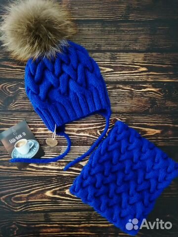Новый комплект: шапка и снуд, помпон натуральный Новый комплект: шапка и снуд, помпон натуральный