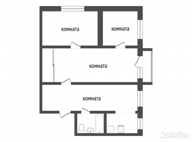 4-к квартира, 59.1 м², 5/5 эт.