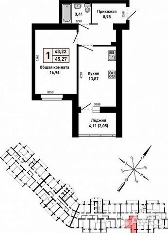 1-к квартира, 45 м², 4/15 эт. 1-к квартира, 45 м², 4/15 эт.