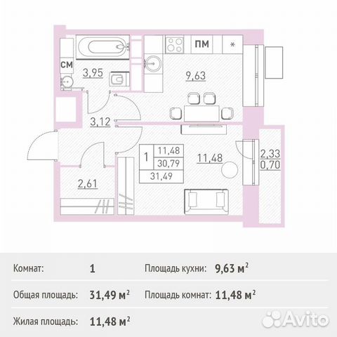 1-к квартира, 31.5 м², 10/17 эт.