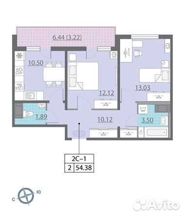 2-к квартира, 54.4 м², 11/25 эт.