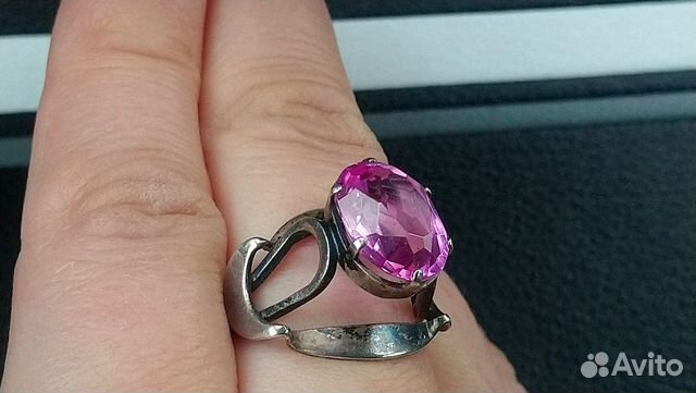 Кольцо, перстень серебро 875 с камнем корунд