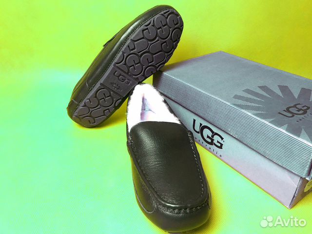 Мокасины зимние Ugg Ascot кожаные на меху черные Мокасины зимние Ugg Ascot кожаные на меху черные