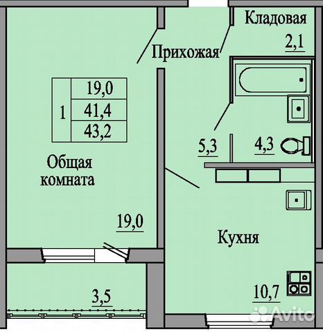 1-к квартира, 43.2 м², 14/16 эт.