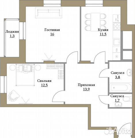 2-к квартира, 60.7 м², 4/17 эт. 2-к квартира, 60.7 м², 4/17 эт.