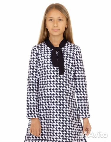 Платье для девочки школьное школьница синее стильн