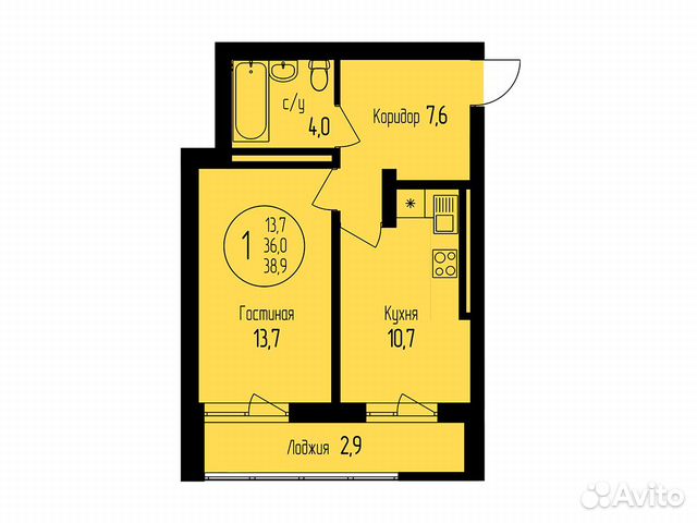 1-к квартира, 38.9 м², 10/24 эт. 1-к квартира, 38.9 м², 10/24 эт.