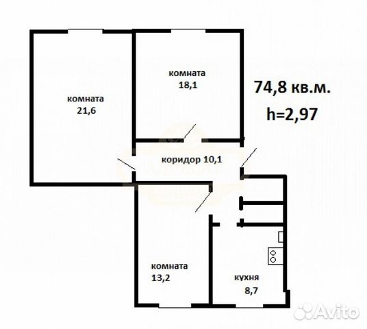 3-к квартира, 74 м², 5/5 эт.