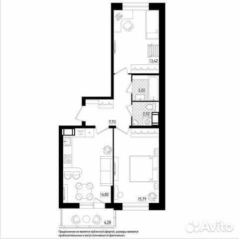 2-к квартира, 60.8 м², 12/21 эт.