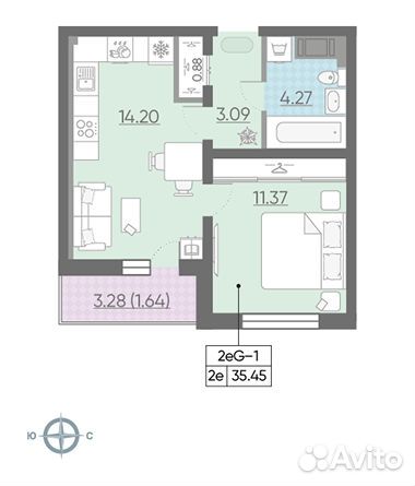 1-к квартира, 35.5 м², 13/25 эт.