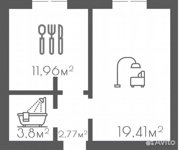 1-к квартира, 41.6 м², 1/3 эт.