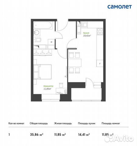 1-к квартира, 35.9 м², 17/17 эт. 1-к квартира, 35.9 м², 17/17 эт.