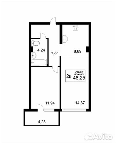 2-к квартира, 48.3 м², 7/17 эт. 2-к квартира, 48.3 м², 7/17 эт.