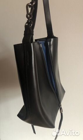 Сумка кожаная черно-синяя