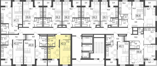 1-к квартира, 42.3 м², 4/25 эт. 1-к квартира, 42.3 м², 4/25 эт.