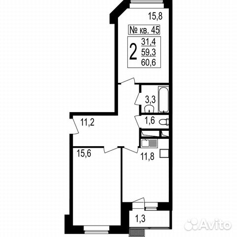 2-к квартира, 60.6 м², 6/7 эт. 2-к квартира, 60.6 м², 6/7 эт.