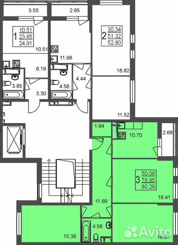 3-к квартира, 80.3 м², 8/8 эт.