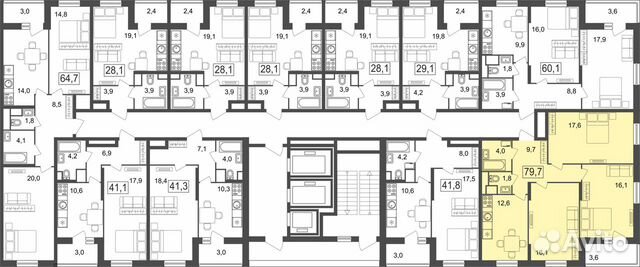 3-к квартира, 79.7 м², 11/25 эт. 3-к квартира, 79.7 м², 11/25 эт.