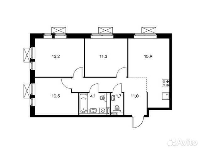 3-к квартира, 67.4 м², 2/15 эт. 3-к квартира, 67.4 м², 2/15 эт.