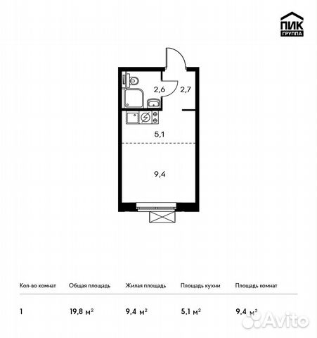 Студия, 19.8 м², 21/25 эт. Студия, 19.8 м², 21/25 эт.