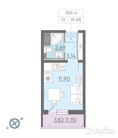1-к квартира, 18.9 м², 5/13 эт. 1-к квартира, 18.9 м², 5/13 эт.