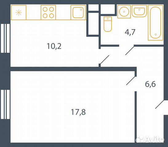 1-к квартира, 40.1 м², 1/9 эт.
