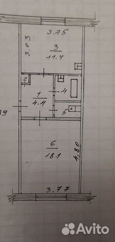1-к квартира, 38.2 м², 1/5 эт.