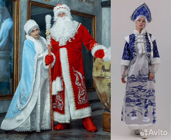 Костюм Снегурочки с кокошником, парик Снегурочки