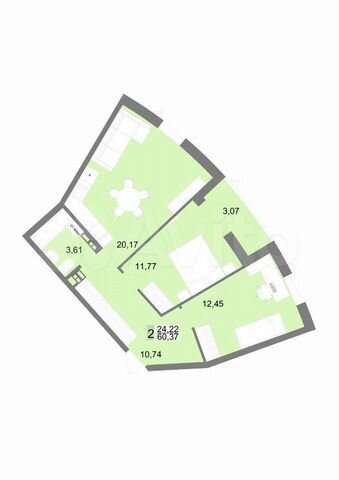 2-к. квартира, 60,4 м², 4/23 эт.