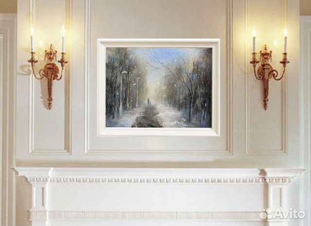 Красивый зимний пейзаж маслом «Заснеженная аллея»