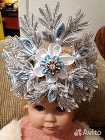Ободок-снежинки для девочки, ручной работы