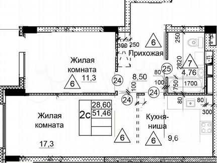 1-к. квартира, 51,5 м², 18/25 эт.