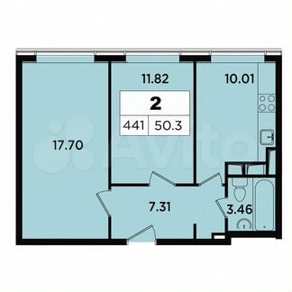 2-к апартаменты, 50.3 м², 16/18 эт.