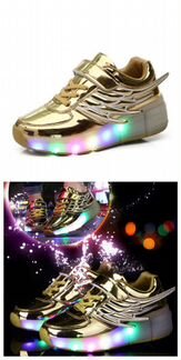 Кросовки золотые и разные на колесиках с подсветко