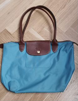 Сумка Longchamp оригинал размер М голубого цвета