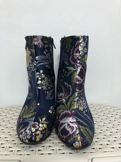 Mimi Block Heel Ankle Boot In Navy Floral Print