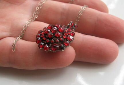 Антикварный Локет Гранат Серебро Кресты