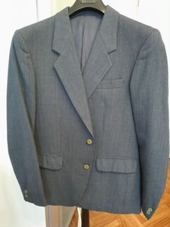 Пиджак серо-голубой в тонкую полоску, полушерсть