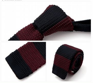 Вязаный галстук в бордово-чёрную полоску