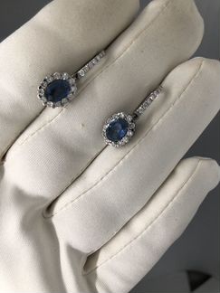 Золотые серьги сапфиры 2 ct брилл 0.8 ct